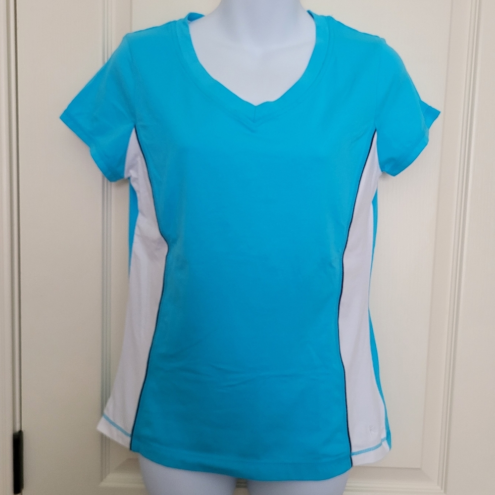 💰 (3 For $15) Danskin Now Turquoise and White Short Sleeve Tee, Sz M, EUC